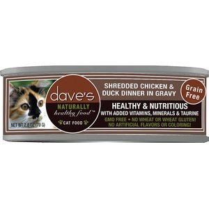Dave's Pet Food Shredded Chicken & Duck Dinner in Gravy Recipe Wet Cat Food, 2.8-oz can, case of 24