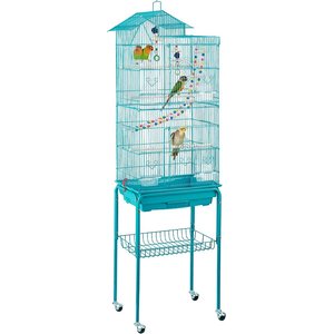 Yaheetech 62.5-in Rolling Large Bird Cage & Detachable Stand, Teal Blue