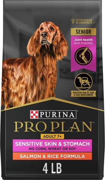 Purina Pro Plan Sensitive Skin & Stomach 7+ Salmon & Rice Formula Dry Dog Food, 4-lb bag slide 1 of 10