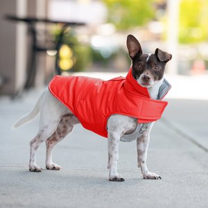 Furhaven Reversible Reflective Puffer Dog Coat, Red