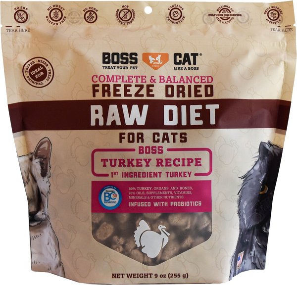 Boss Cat Complete & Balanced Raw Diet Turkey Recipe Freeze-Dried Cat Food, 9-oz bag slide 1 of 2