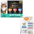 Fancy Feast Classic Collection Broths Variety Pack Complement Wet Food + Purina Pro Plan FOCUS Kitten Favorites Wet Kitten Food Variety Pack