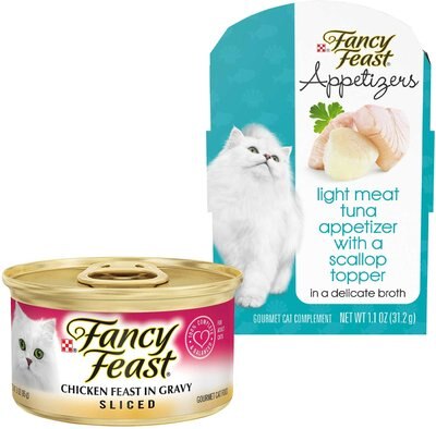 Fancy Feast Sliced Chicken Feast in Gravy Canned Food + Appetizers Light Meat Tuna with a Scallop Topper Cat Treats, slide 1 of 1