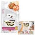 Fancy Feast Gourmet Filet Mignon Flavor with Real Seafood & Shrimp Dry Food + Poultry & Beef Classic Pate Variety Pack Canned Cat Food