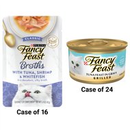Fancy Feast Grilled Tuna Feast in Gravy Canned Food + Classic Broths with Tuna, Shrimp & Whitefish Supplemental Wet Cat Food Pouches