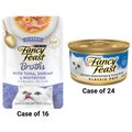 Fancy Feast Classic Ocean Whitefish & Tuna Feast Canned Food + Classic Broths with Tuna, Shrimp & Whitefish Supplemental Wet Cat Food Pouches
