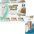 Fancy Feast Classic Seafood Feast Variety Pack Canned Food + Purely Natural Tuna Filets Cat Food Topper