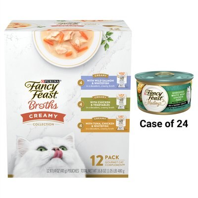 Fancy Feast Medleys Shredded White Meat Chicken Fare Canned Food + Creamy Collection Variety Pack Grain-Free Wet Cat Food Topper, slide 1 of 1