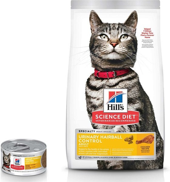 Hill's Science Diet Adult Urinary Hairball Control Savory Chicken Entree Canned Food + Adult Urinary Hairball Control Dry Cat Food, 7-lb bag slide 1 of 9