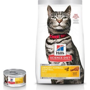 Hill's Science Diet Adult Urinary Hairball Control Savory Chicken Entree Canned Food + Adult Urinary Hairball Control Dry Cat Food, 7-lb bag