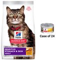 Hill's Science Diet Adult Sensitive Stomach & Skin Chicken & Rice Recipe Dry Cat Food, 15.5-lb bag + Hill's Science Diet Adult Urinary Hairball Control Savory Chicken Entree Canned Cat Food