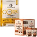 Wellness CORE Grain-Free Chicken, Turkey & Chicken Meal Indoor Formula Dry Food + Tiny Tasters Chicken, Chicken & Turkey Pate Land Variety Pack Grain-Free Cat Food Pouches