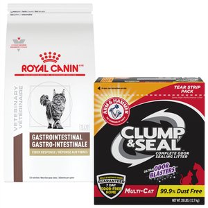 Royal Canin Veterinary Diet Gastrointestinal Fiber Response Dry Food + Arm & Hammer Litter Clump & Seal Multi-Cat Scented Clumping Clay Cat Litter 