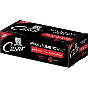 Cesar Wholesome Bowls Beef, Chicken, Purple Potatoes & Carrots Recipe Dog Food, 3-oz, Case of 4