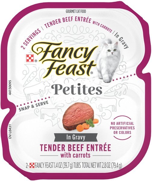 Fancy Feast Gourmet Gravy Petites Tender Beef With Carrots Entrée Wet Cat Food, 2.8-oz tub, case of 12 slide 1 of 9