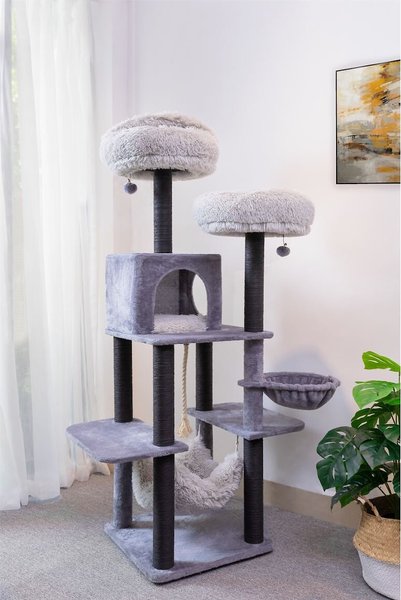 Catry 63-in Faux-Fur Cat Tree & Condo, Grey slide 1 of 9