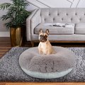 Bessie + Barnie Signature Luxury Extra Plush Faux Fur Bagel Pillow Dog Bed w/ Removable Cover, Siberian Grey & Snow White, X-Small