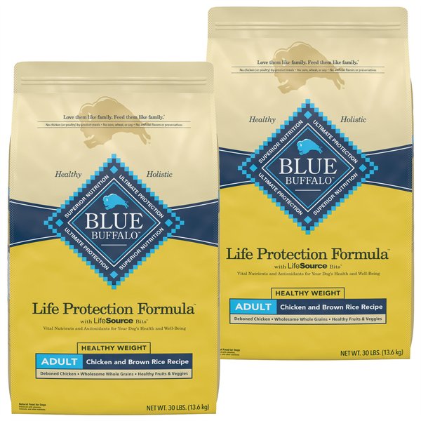 Blue Buffalo Life Protection Formula Healthy Weight Adult Chicken & Brown Rice Recipe Dry Dog Food, 30-lb bag, bundle of 2 slide 1 of 10