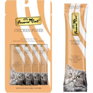 Fussie Cat Chicken Puree Lickable Cat Treats, 0.5-oz pouch, pack of 4