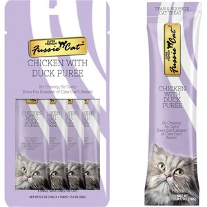 Fussie Cat Chicken with Duck Puree Lickable Cat Treats, 0.5-oz pouch, pack of 4