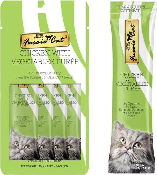Fussie Cat Chicken with Vegetables Puree Lickable Cat Treats, 0.5-oz pouch, pack of 4 slide 1 of 6