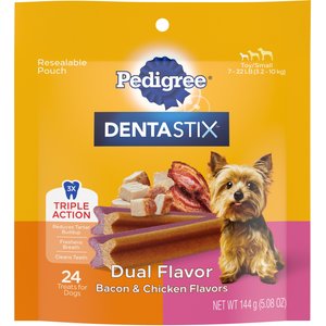 Pedigree Dentastix Dual Flavored Bacon & Chicken Flavored Mini Dental Dog Treats, 24 count
