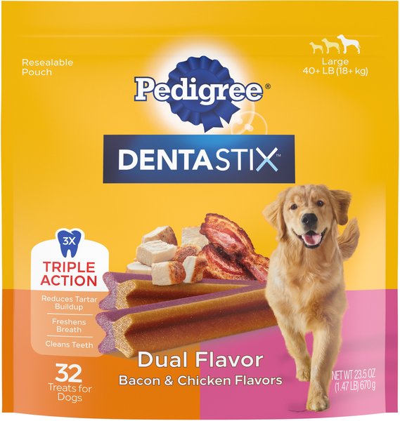 Pedigree Dentastix Dual Flavored Bacon & Chicken Flavored Large Dental Dog Treats, 32 count slide 1 of 9