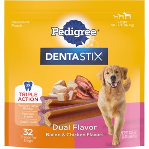 Pedigree Dentastix Dual Flavored Bacon & Chicken Flavored Large Dental Dog Treats, 32 count