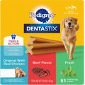 Pedigree Dentastix Original Beef Flavored & Fresh Variety Pack Mint Flavored Large Dental Dog Treats, 51 count