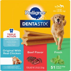 Pedigree Dentastix Original Beef Flavored & Fresh Variety Pack Mint Flavored Large Dental Dog Treats, 51 count