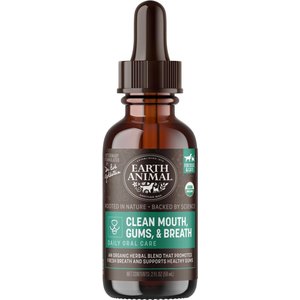 Earth Animal Clean Mouth, Gums & Breath Liquid Dental Supplement for Dogs & Cats, 2-oz bottle