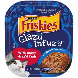 'Purina Friskies Wet Cat Food, Glaz’d & Infuz’d With Gravy Glaz’d Crab, 3.5-oz TR, Case of 12