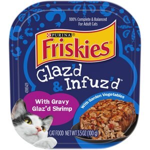 Purina Friskies Gravy Wet Cat Food, Glaz’d & Infuz’d With Gravy Glaz’d Shrimp Recipe, 3.5-oz TR, Case of 12