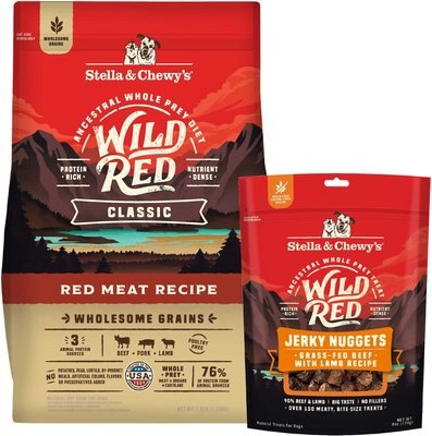 Stella & Chewy's Wild Red Classic Kibble Wholesome Grains Red Meat Recipe Dry Food + Wild Red Jerky Nuggets Beef & Lamb Recipe Dog Treats, slide 1 of 1