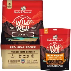 Stella & Chewy's Wild Red Classic Kibble Wholesome Grains Red Meat Recipe Dry Food + Wild Red Jerky Nuggets Beef & Lamb Recipe Dog Treats