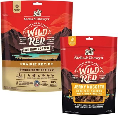 Stella & Chewy's Wild Red Raw Coated Kibble Wholesome Grains Prairie Recipe Dry Food + Wild Red Jerky Nuggets Chicken & Duck Recipe Dog Treats, slide 1 of 1