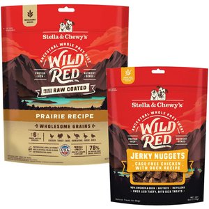 Stella & Chewy's Wild Red Raw Coated Kibble Wholesome Grains Prairie Recipe Dry Food + Wild Red Jerky Nuggets Chicken & Duck Recipe Dog Treats