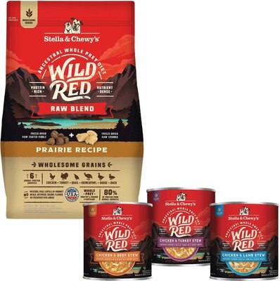 Stella & Chewy's Wild Red Raw Blend Kibble Wholesome Grains Prairie Recipe Dry Food + Wild Red Variety Pack Wet Dog Food, slide 1 of 1