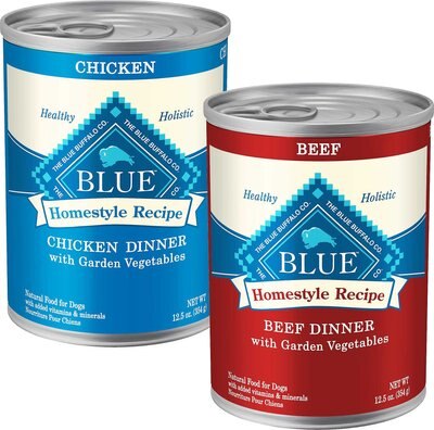 Blue Buffalo Homestyle Recipe Chicken Dinner with Garden Vegetables & Brown Rice + Beef Dinner with Garden Vegetables & Sweet Potatoes Canned Dog Food, slide 1 of 1