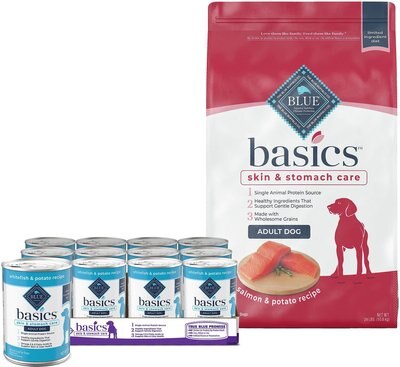 Blue Buffalo Basics Skin & Stomach Care Adult Whitefish Entrée Canned Food + Salmon & Potato Recipe Dry Dog Food, slide 1 of 1