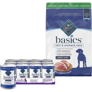 Blue Buffalo Basics Skin & Stomach Care Duck & Potato Canned Food + Dry Dog Food