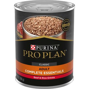 Purina Pro Plan High Protein Pate, Beef & Rice Entree Wet Dog Food, 13-oz, case of 12, bundle of 2