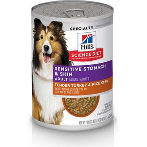 Hill's Science Diet Adult Sensitive Stomach & Skin Tender Turkey & Rice Stew Canned Dog Food, 12.5-oz, case of 12, bundle of 2