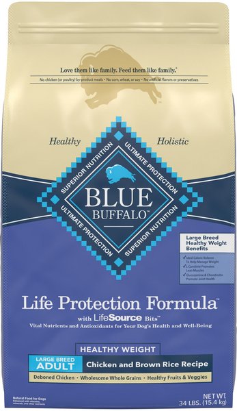 Blue Buffalo Life Protection Formula Large Breed Healthy Weight Adult Chicken & Brown Rice Recipe Dry Dog Food, 34-lb bag slide 1 of 10