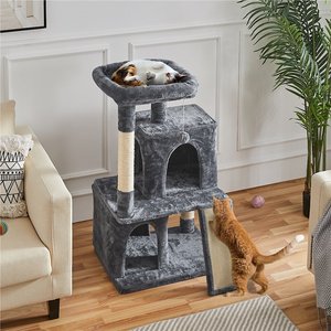 Yaheetech 3 Tiers Plush Cat Tower with Double Cat Condos, 42-in, Dark Gray