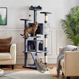 Yaheetech Plush Cat Scratching Tree with 2 Cat Condos, 70-in, Dark Gray