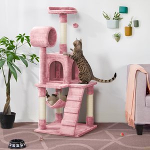 Yaheetech 51-in Plush Multi-Cat Tree & Condo, Pink