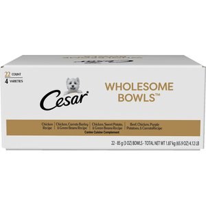 Cesar Wholesome Bowls Soft Wet Adult Dog Food Variety Pack, 3-oz bowl, case of 22