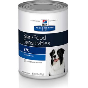 Hill's Prescription Diet z/d Skin/Food Sensitivities Original Flavor Wet Dog Food, 13-oz, case of 12, bundle of 4