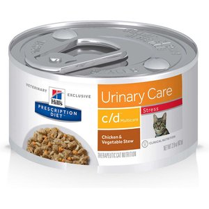 Hill's Prescription Diet c/d Multicare Urinary Care Stress Chicken & Vegetable Stew Wet Cat Food, 2.9-oz, case of 24, bundle of 4